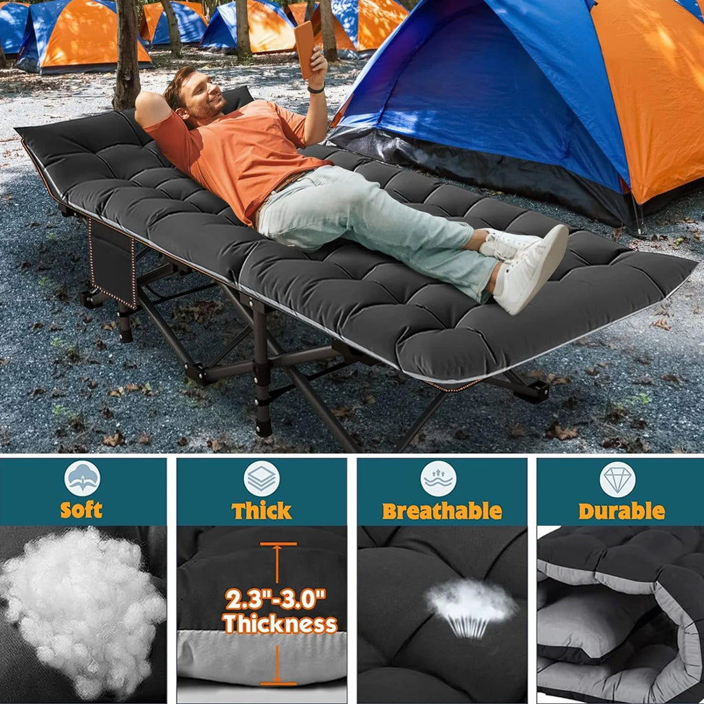 Oversized XXL Folding Camping Cot with Cushion & Carry Bag D591717