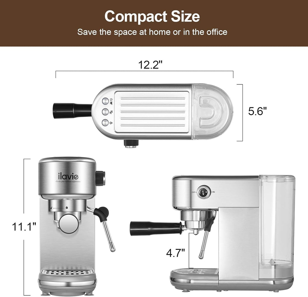 20 Bar Stainless Steel Espresso Coffee Machine with 40oz Detachable Water Tank F659