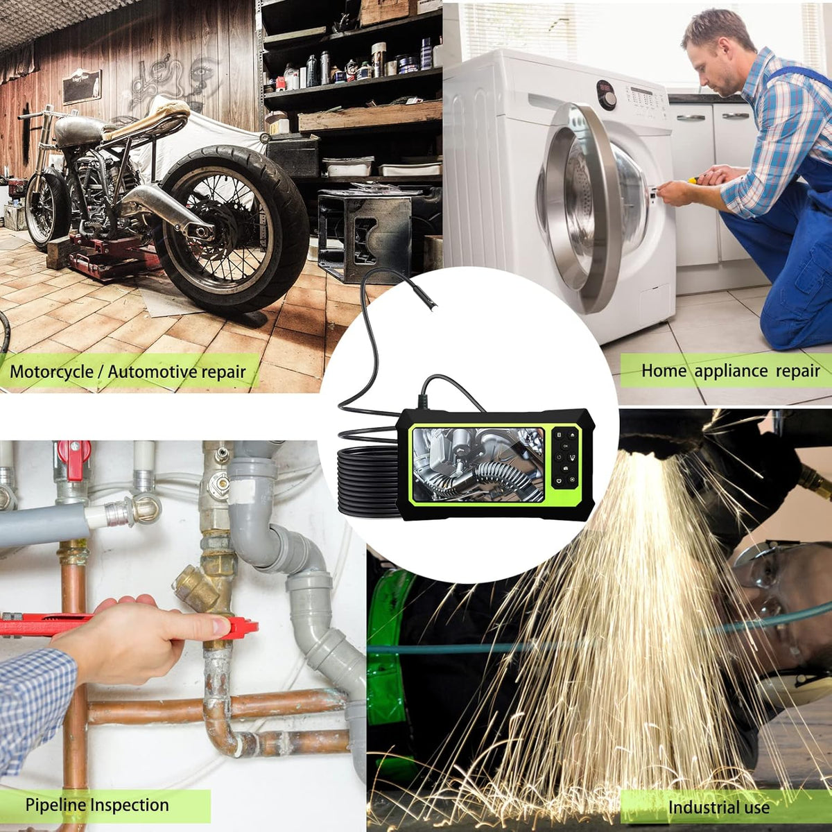 Dual Lens 1080P Borescope Inspection Camera with 16.5FT Semi-Rigid Cable, 32GB Card, Pack of 2 R8248