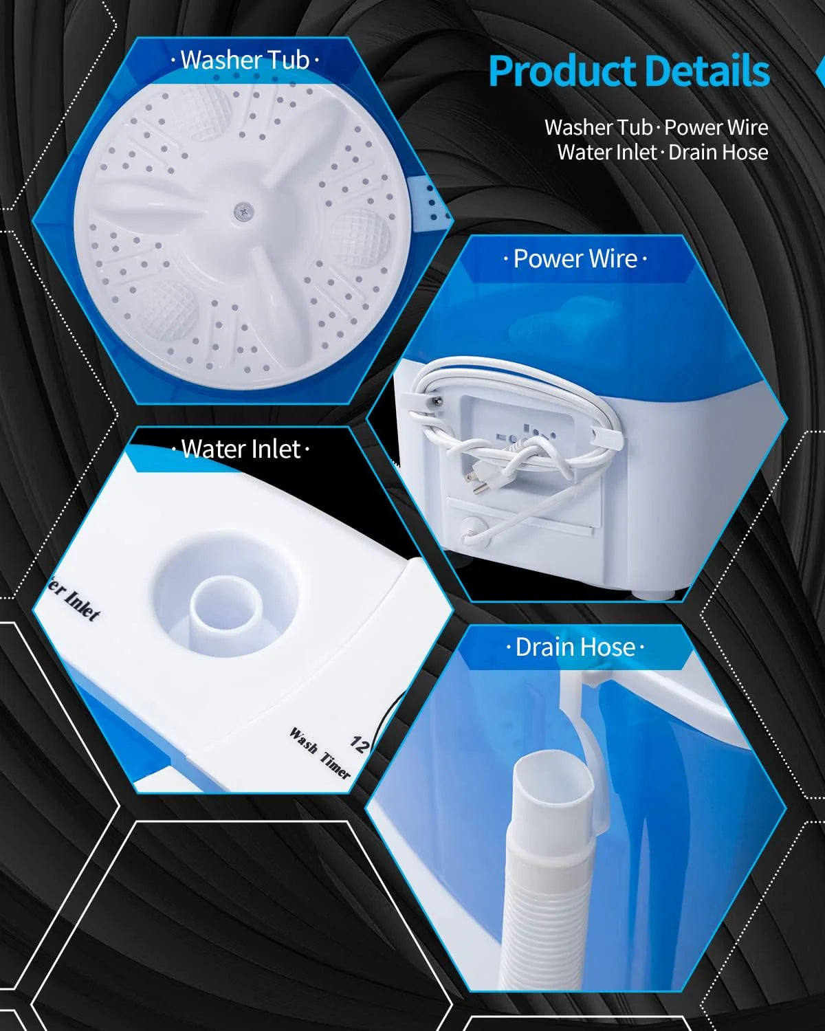 7.7lbs Mini Portable Washing Machine with Spiner Basket, Timer Control and Drain Hose, White L58440