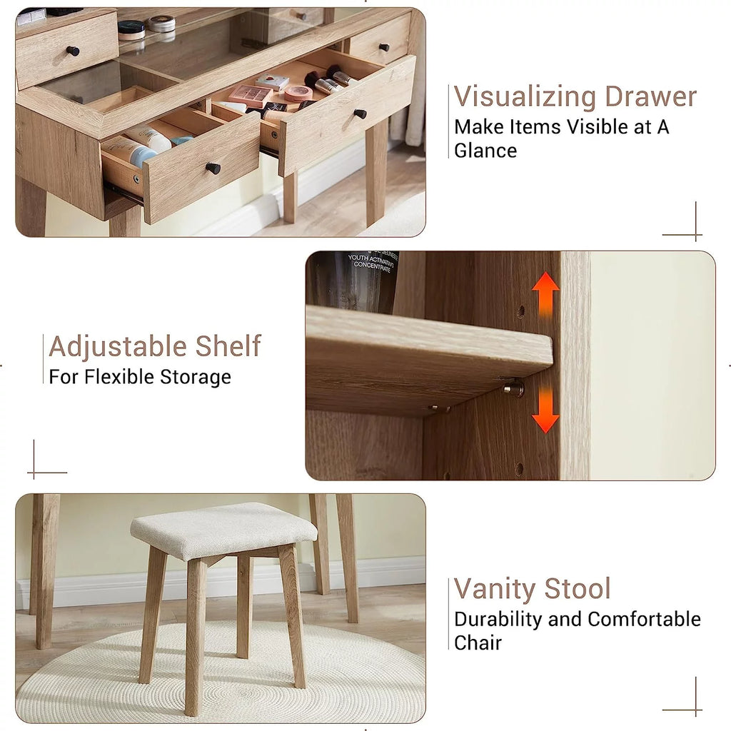 Vanity Set with Lighted Mirror and Cushioned Stool X707192