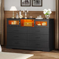 Black 6 Drawer Dresser with 2 Sliding Doors A6882