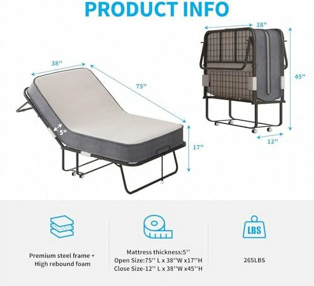 Folding Bed with 5 Inch Mattress Full Size Portable Bed X121