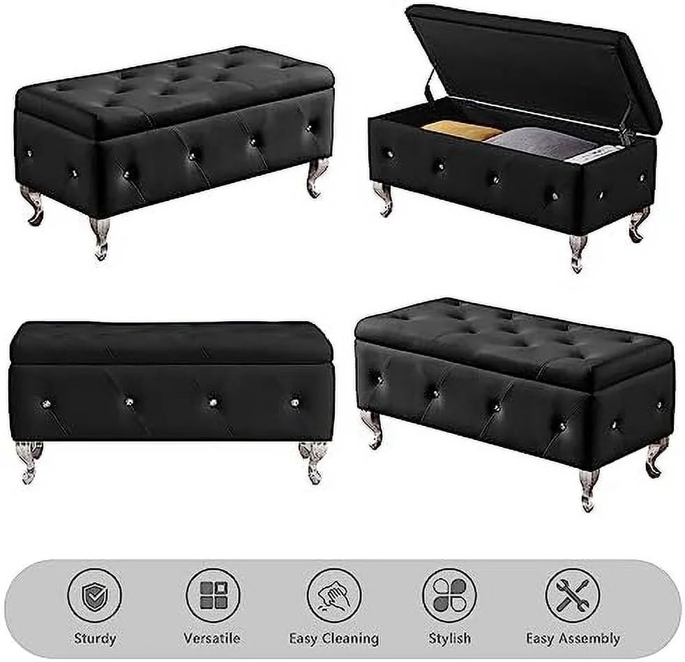 Grey Velvet Ottoman Bench with Metal Legs L809