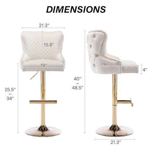 Beige Velvet Adjustable Swivel Barstools Set of 2 A359