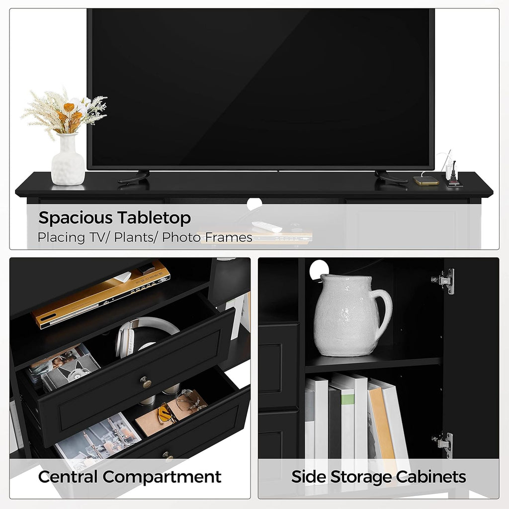 Black Media Entertainment Center with Power Outlet & Storage Cabinets R9750