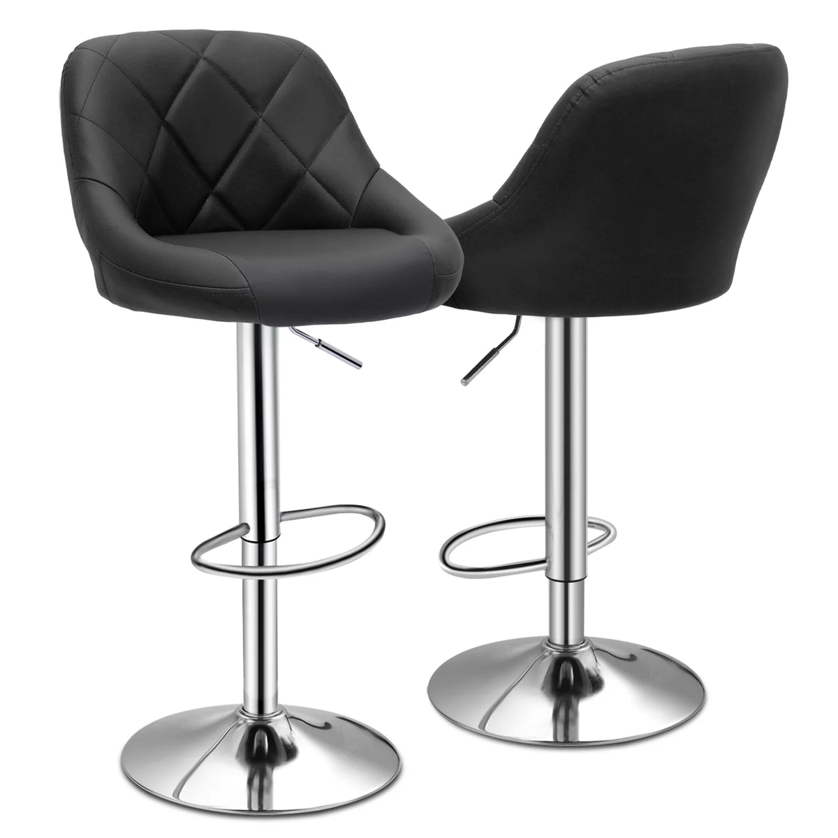 Set of 2 Faux Leather Adjustable Black Swivel Bar Stools with Backrest G202793