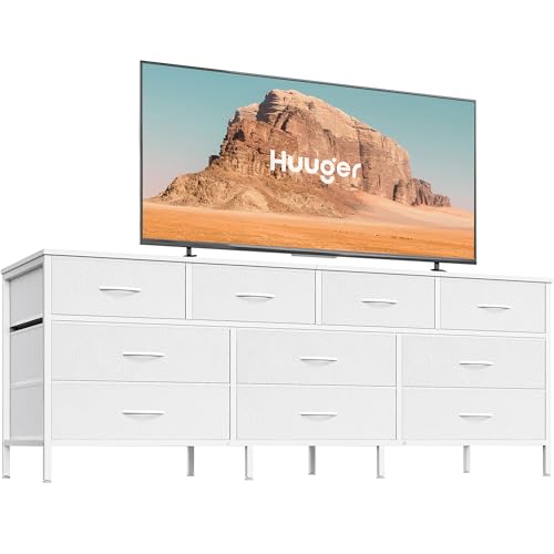 63 Inch 10 Fabric Drawers Rustic Brown Dresser S5511