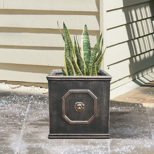 10.2"x10.2"x10.2" Antique Gray Concrete Planter with Drainage Hole B465093