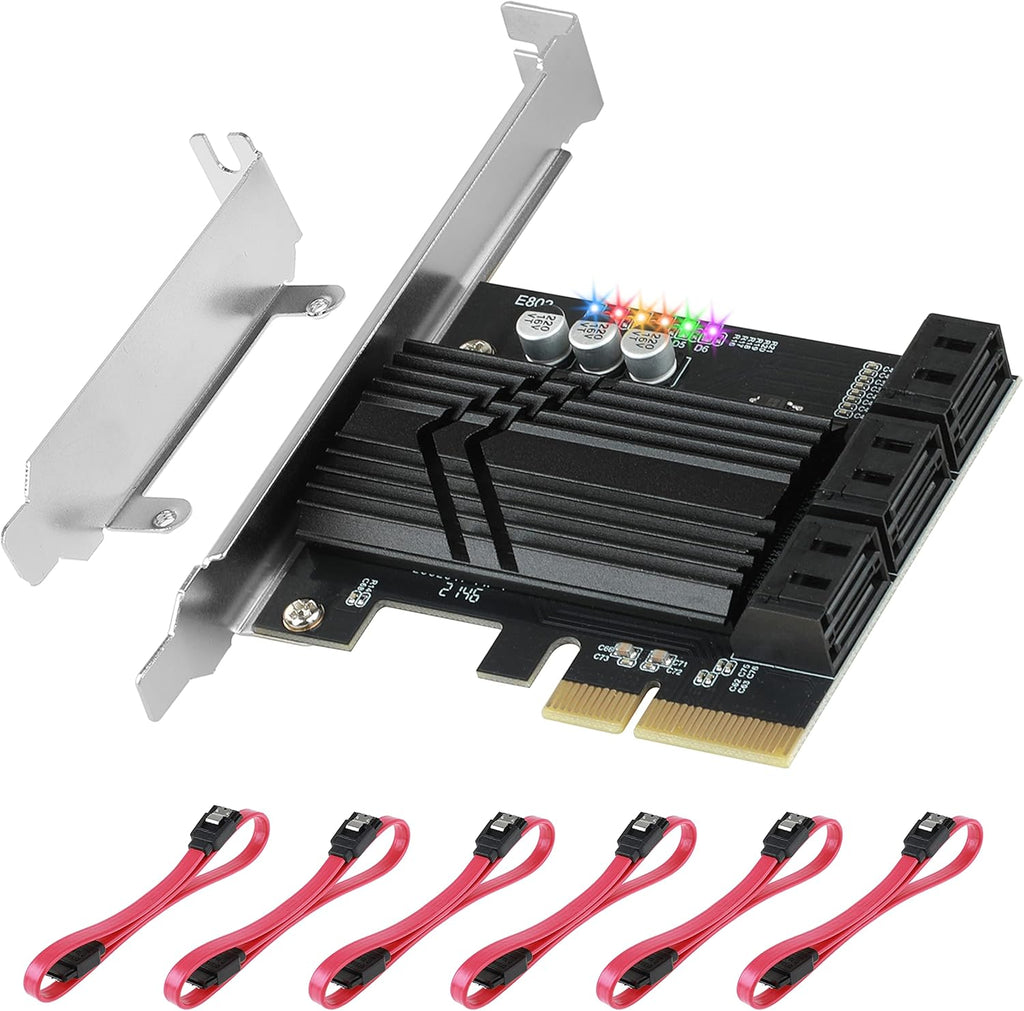 PCIe X4 6 Ports SATA III Expansion Card 6 Gbps with 6 SATA Cables T35794