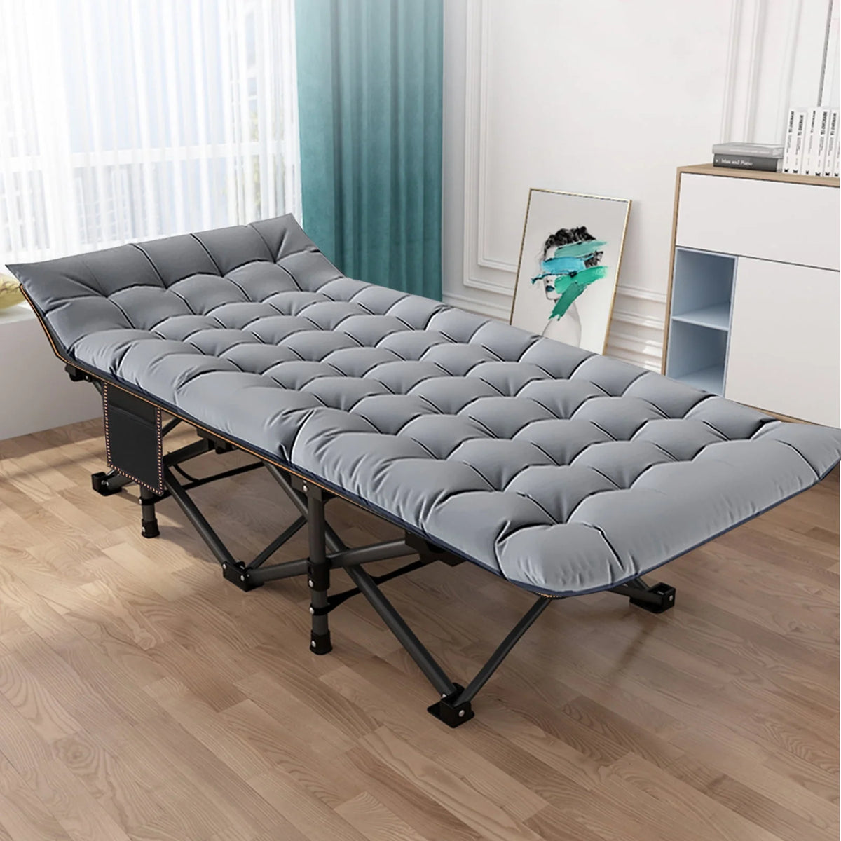 Oversized XXL Folding Camping Cot with Cushion & Carry Bag D591717