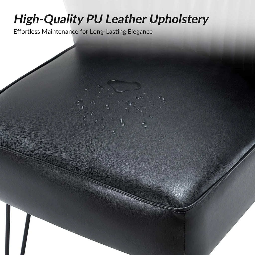 Faux Leather Accent Chairs Set Of 2 With Metal Base, Black H7545