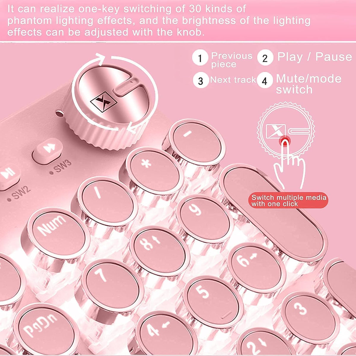 Pink Retro Typewriter-Style Wired Gaming Keyboard and Mouse Combo F757030