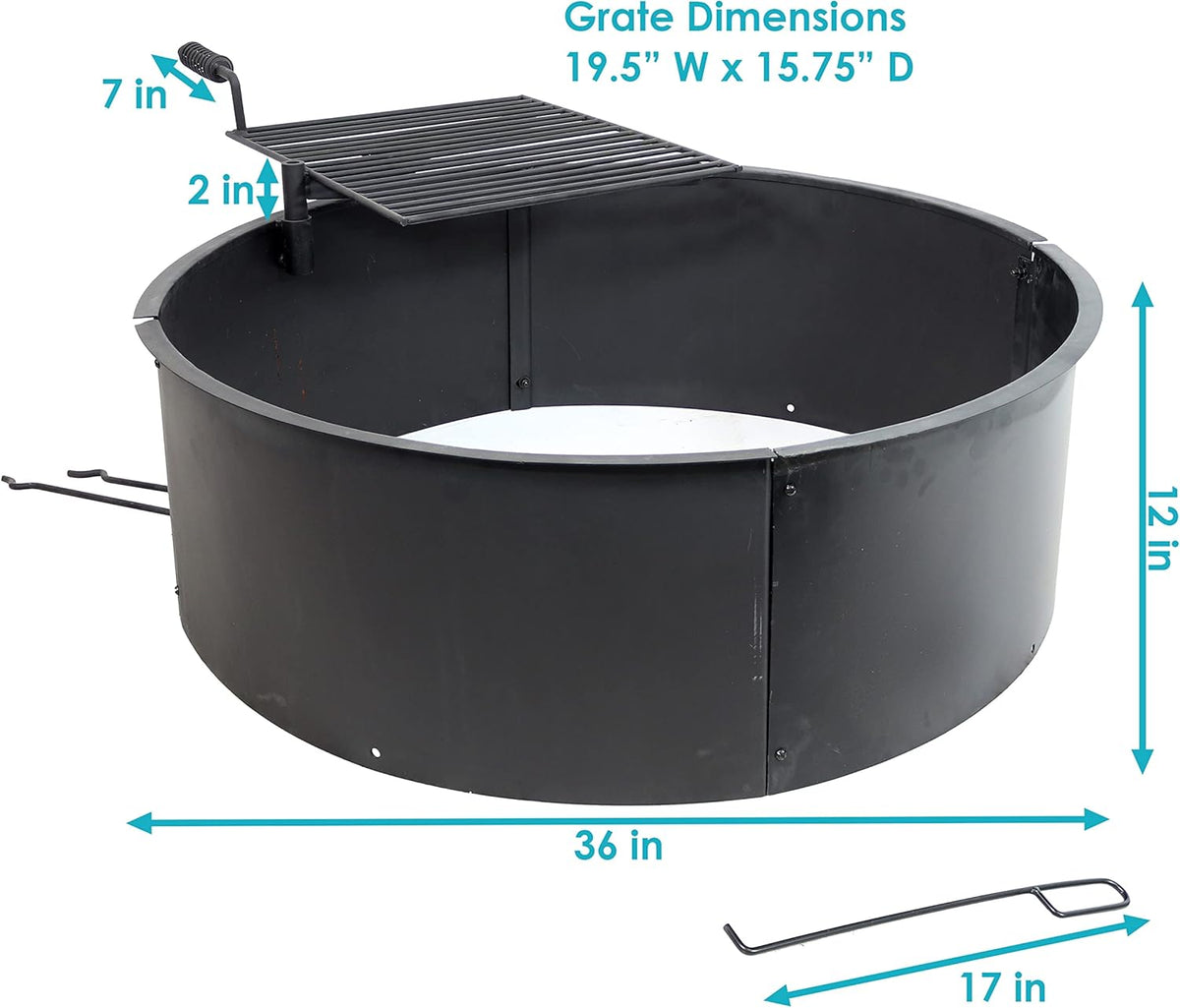 36 Inch Heavy Duty Steel Wood Burning Fire Pit with Cooking Grate and Fire Poker X22733