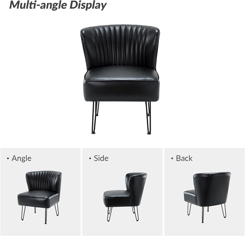 Faux Leather Accent Chairs Set Of 2 With Metal Base, Black H7545