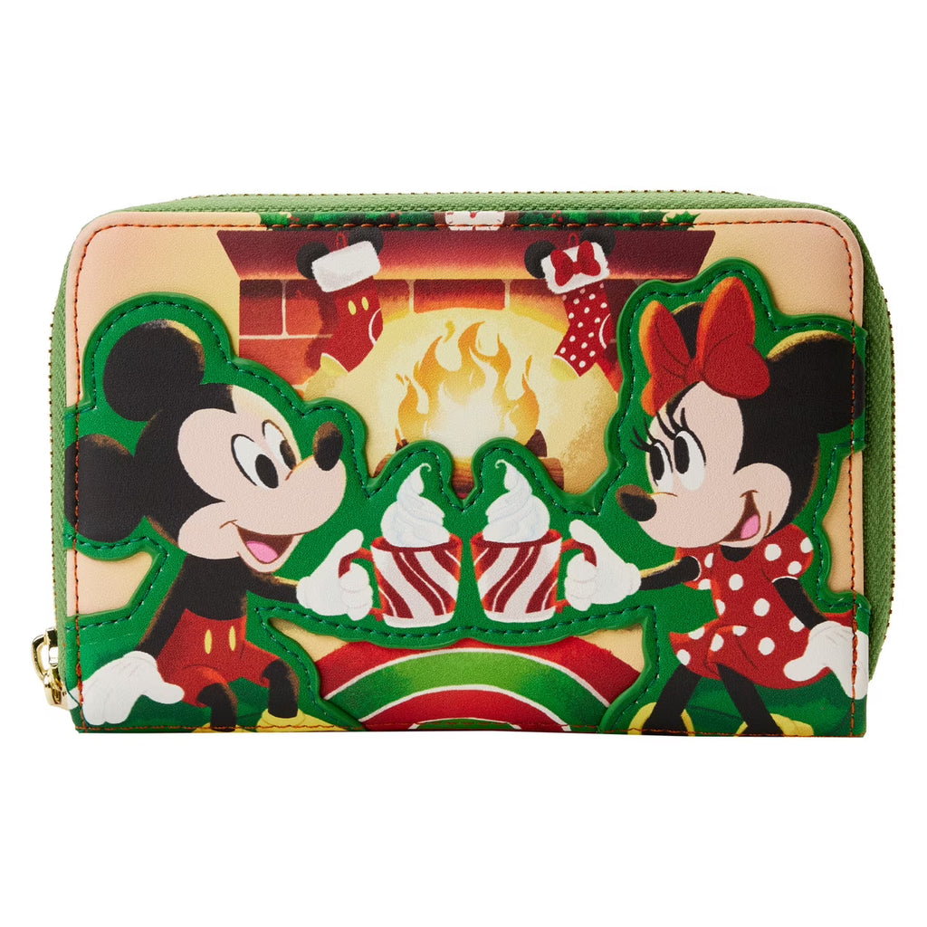 Disney Mickey & Minnie Hot Cocoa Fireplace Christmas Zip Around Wallet U3046