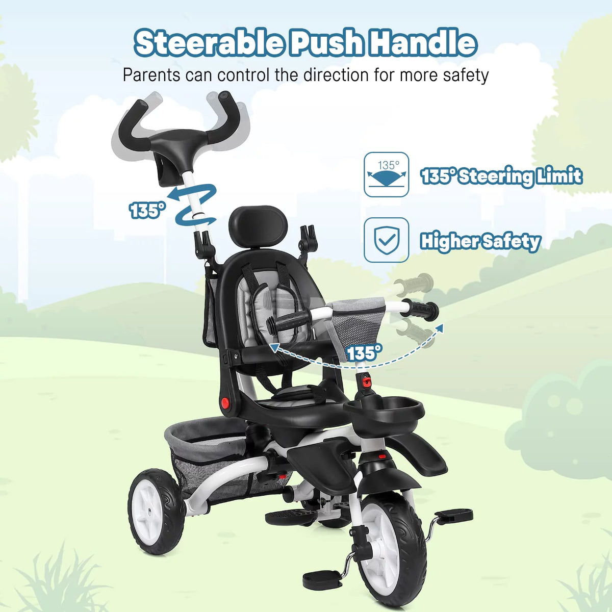 Folding Toddler Tricycle with Adjustable Canopy and Storage U275023