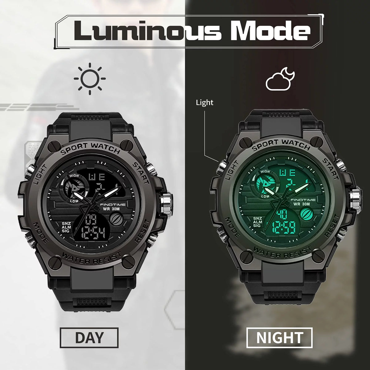 Men's Military Watch Outdoor Sports Electronic Watch Tactical Army Wristwatch LED Stopwatch Waterproof Digital Analog Watches I784