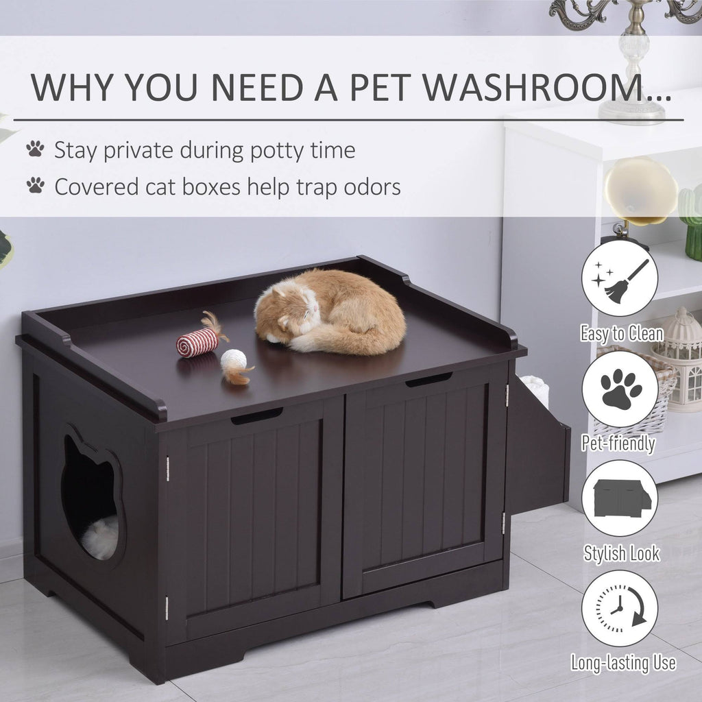 White Wooden Cat Litter Box Enclosure with Storage Rack R3612