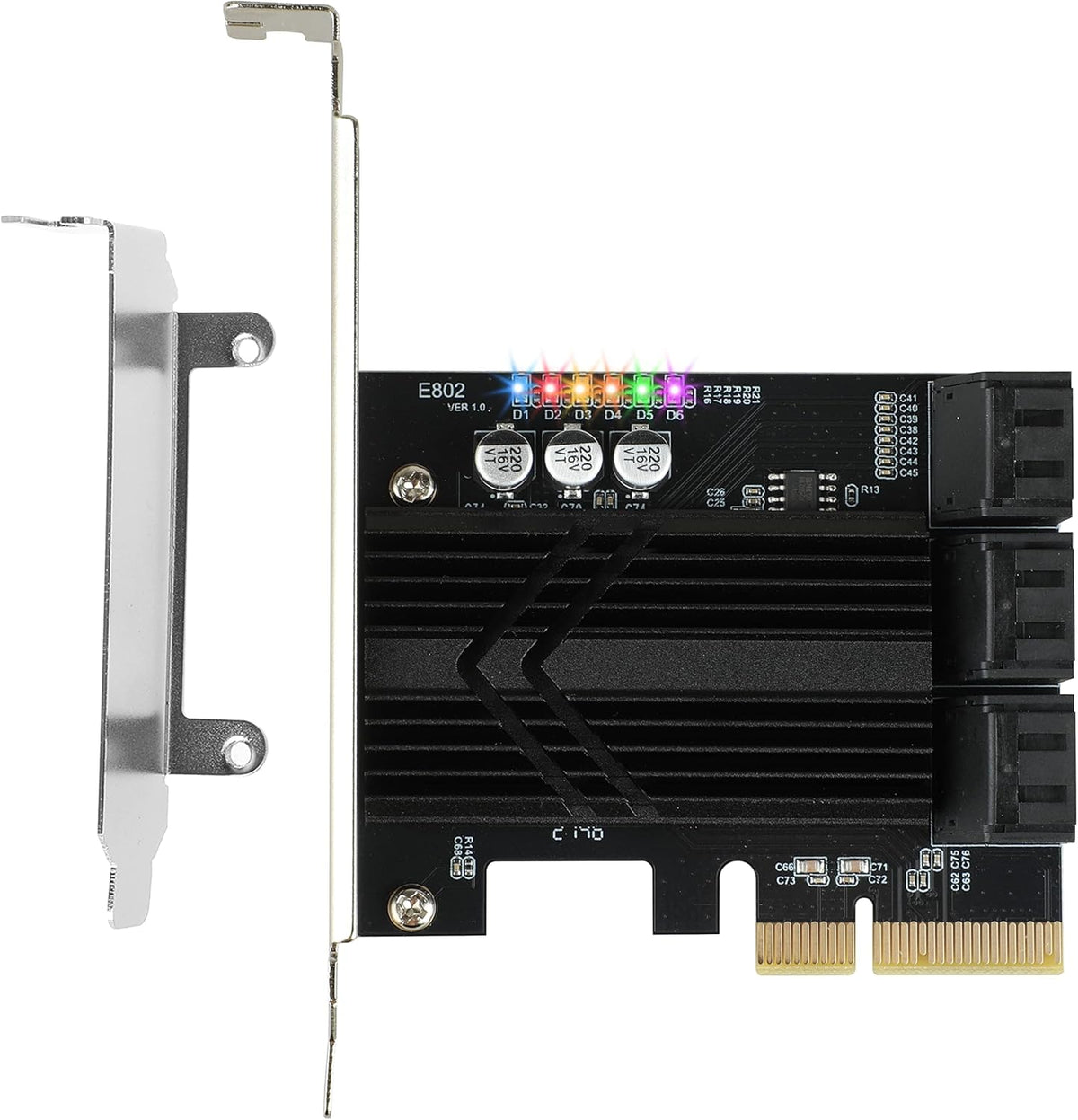 PCIe X4 6 Ports SATA III Expansion Card 6 Gbps with 6 SATA Cables T35794