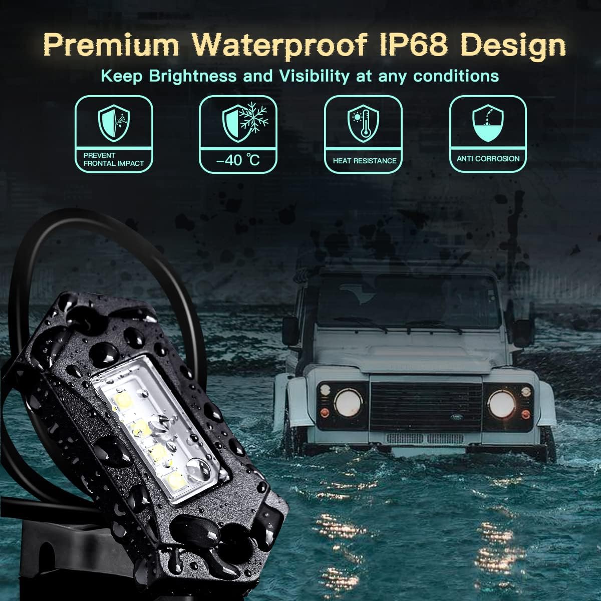 White 8Pods IP68 Waterproof LED Rock Lights Q616