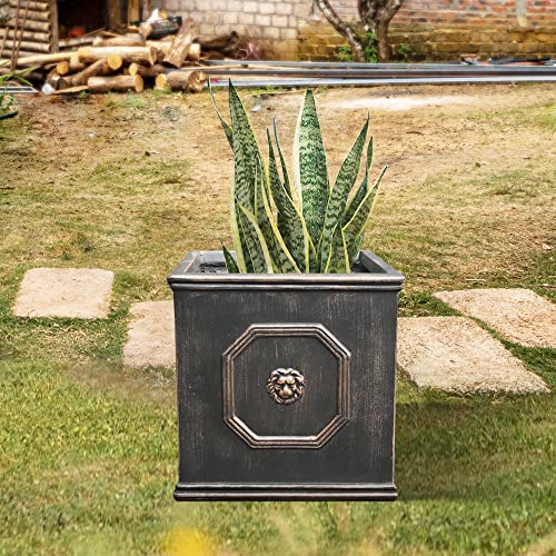 10.2"x10.2"x10.2" Antique Gray Concrete Planter with Drainage Hole B465093