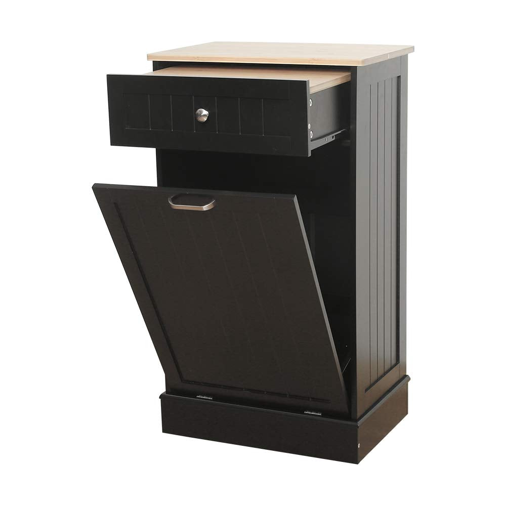 Tilt Out Trash Cabinet Can Bin Kitchen Wooden Free Standing Recycling Cabinet with Drawer Cutting Board (Grey) Y50345