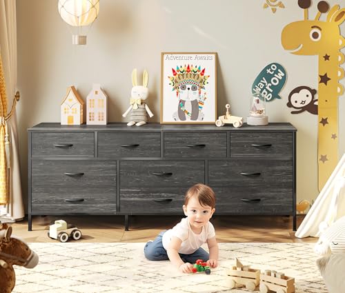 63 Inch 10 Fabric Drawers Rustic Brown Dresser S5511