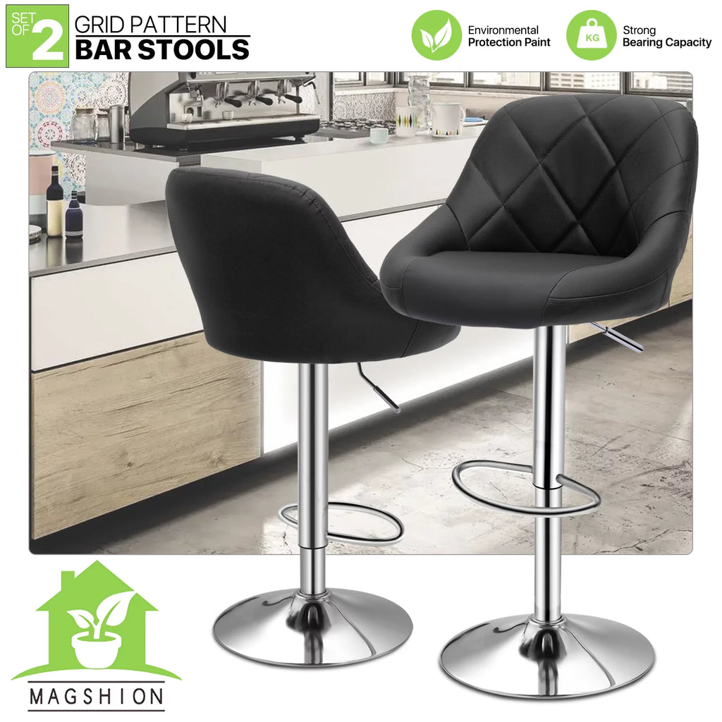 Set of 2 Faux Leather Adjustable Black Swivel Bar Stools with Backrest G202793