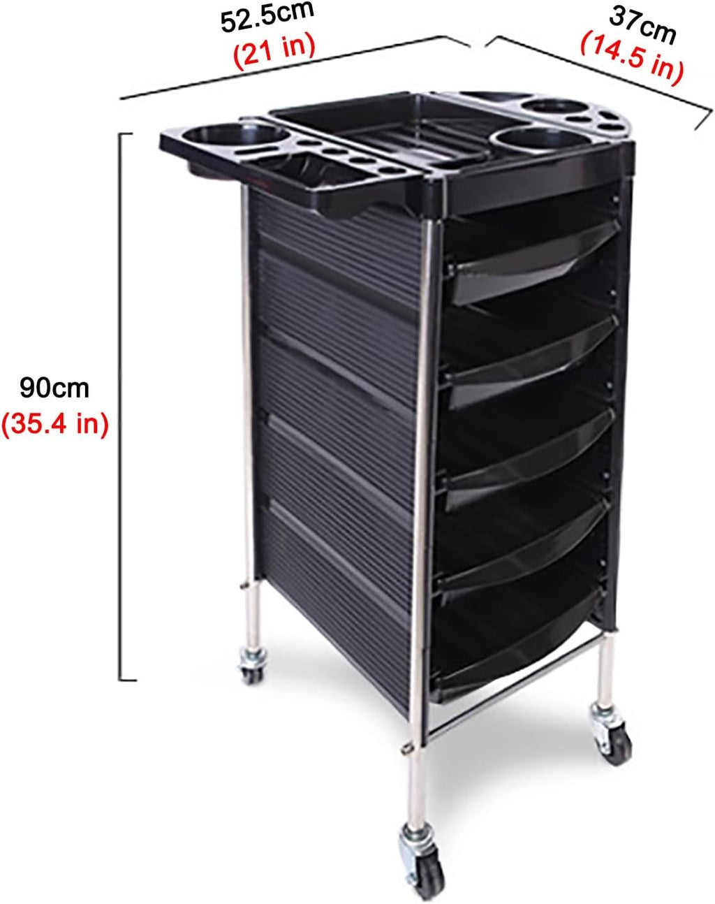 Black 5 Drawer Rolling Trolley Cart M4418