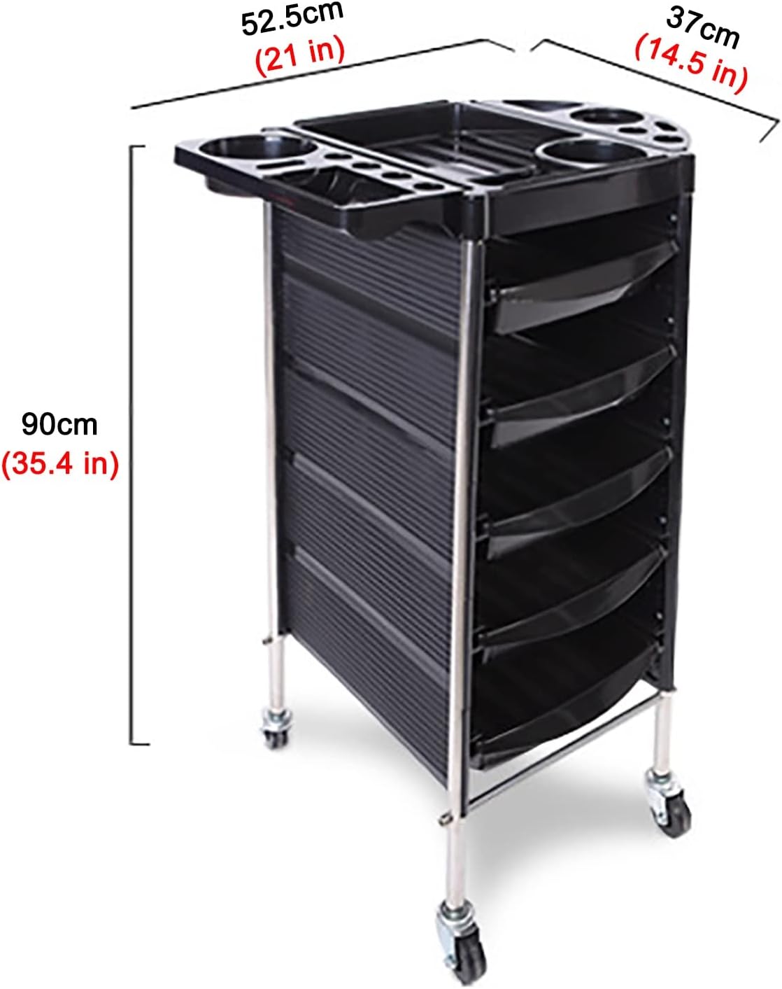 Black 5 Drawer Rolling Trolley Cart M4418