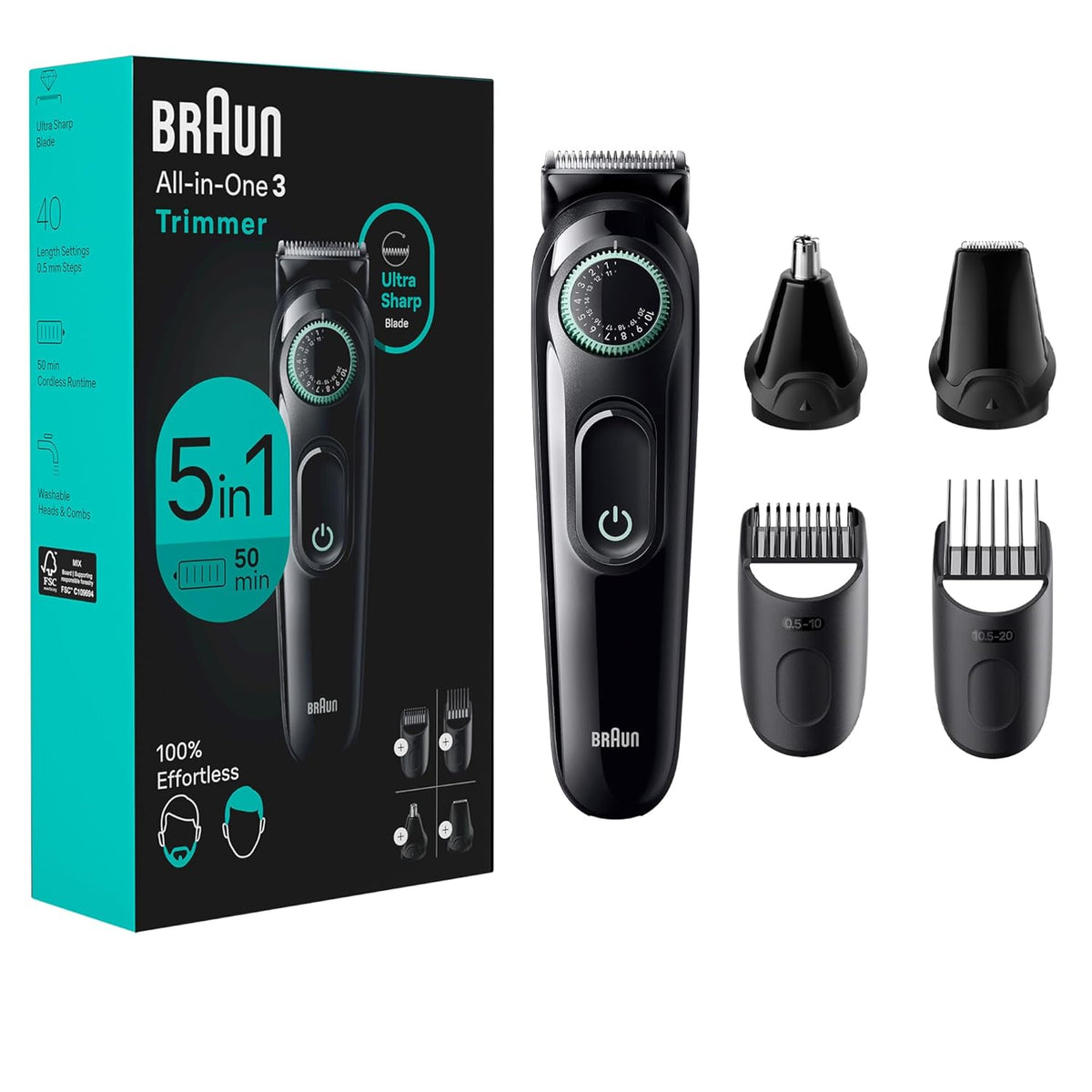 5-in-1 Trimmer for Men with Beard Trimmer, Ear & Nose Trimmer, Hair Clippers, Black I696