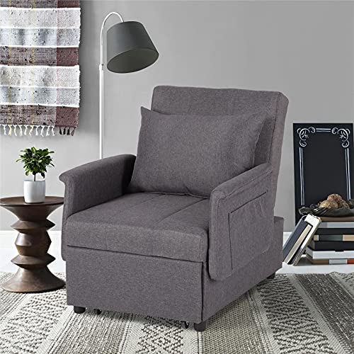 Black 3 in 1 Pull Out Sleeper Sofa Chair with Pillow U725