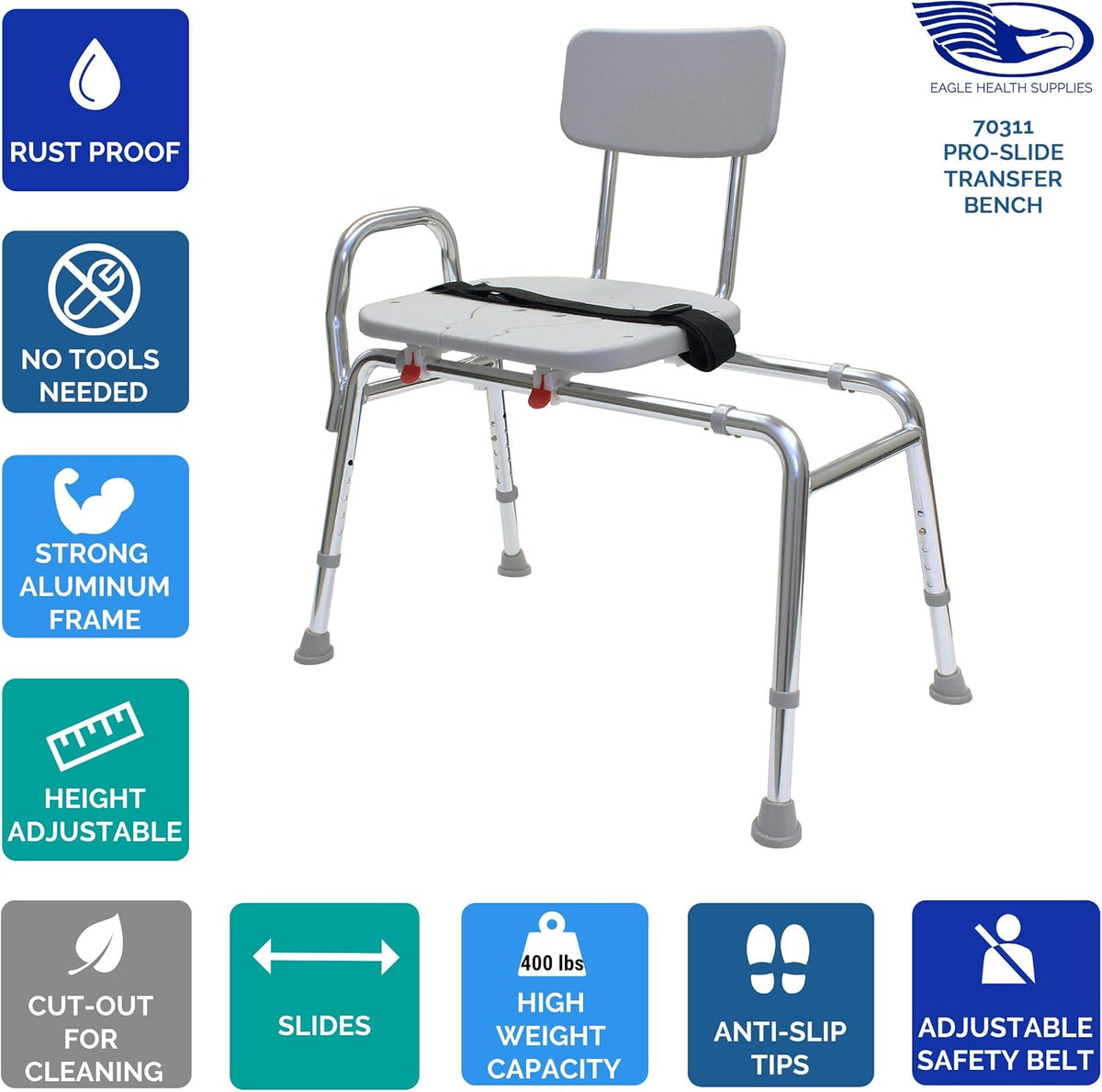 Bathtub Transfer Bench and Sliding Shower Chair with Cut Out L586385