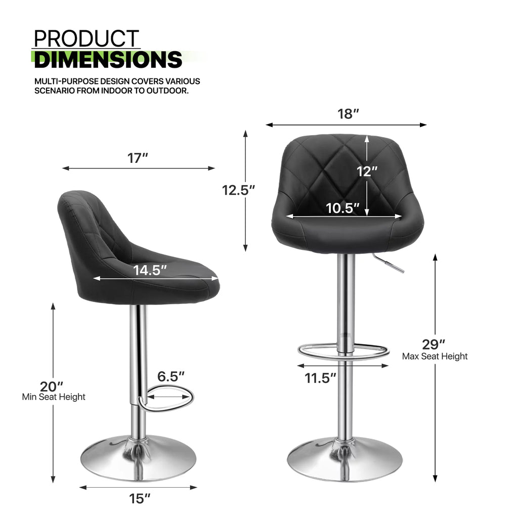 Set of 2 Faux Leather Adjustable Black Swivel Bar Stools with Backrest G202793