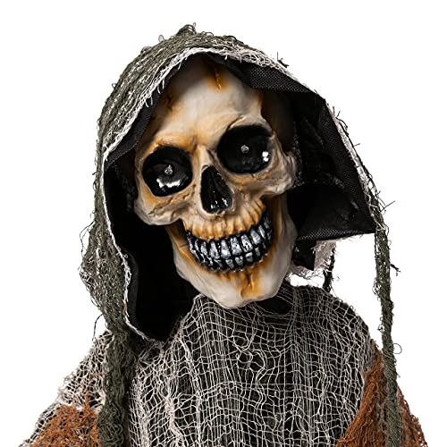 67" Halloween Animatronics Standing Pumpkin Ghost with Light-up Head, Movable Arms T284938