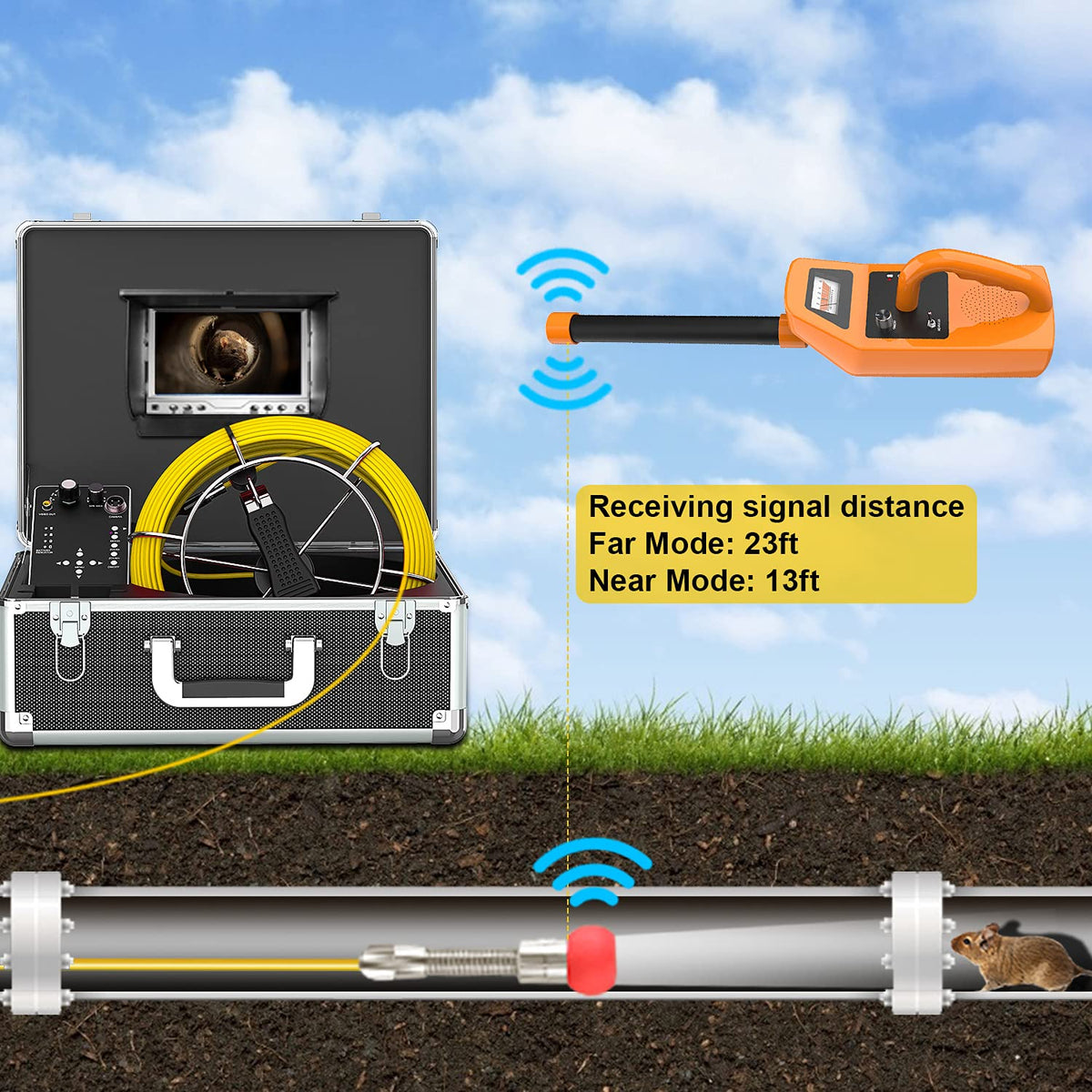 100ft Inspection Camera with 512Hz Sonde Transmitter and Receiver P10526