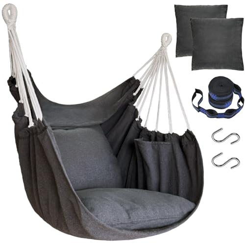 Hanging Cotton Hammock Chair with 2 Cushions T26515