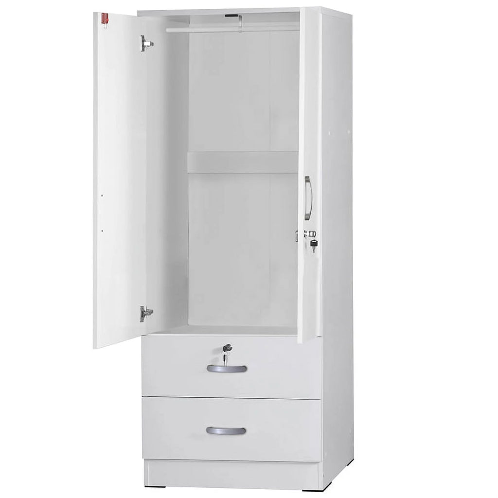 White Wood 2-Door Wardrobe Armoire with 2-Drawers F7471