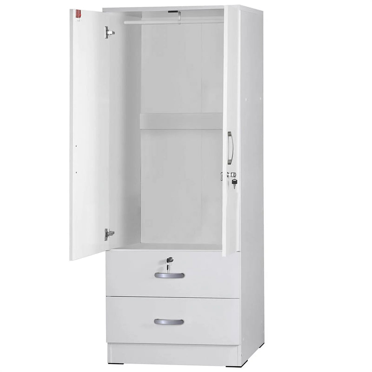 White Wood 2-Door Wardrobe Armoire with 2-Drawers F7471