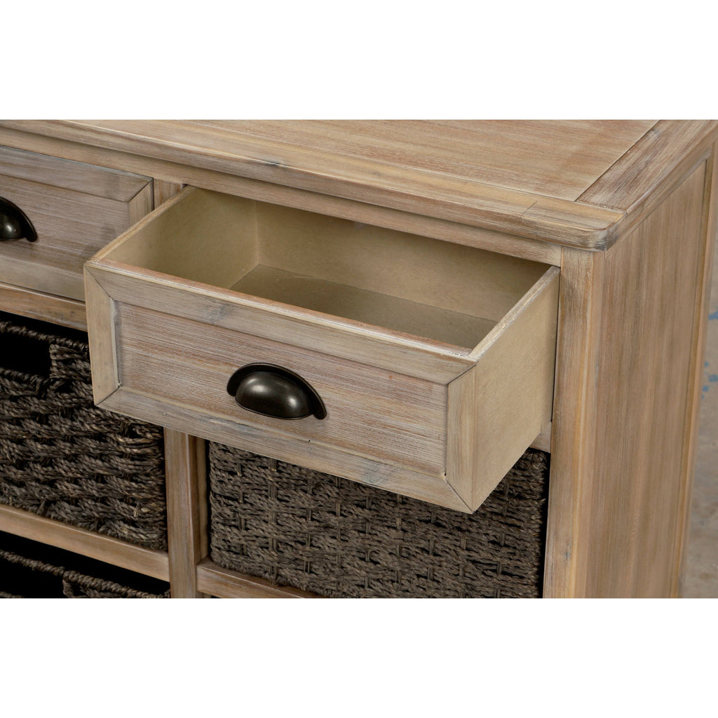Rustic Storage Cabinet with 2 Drawers and 4 Fabric Basket I8692