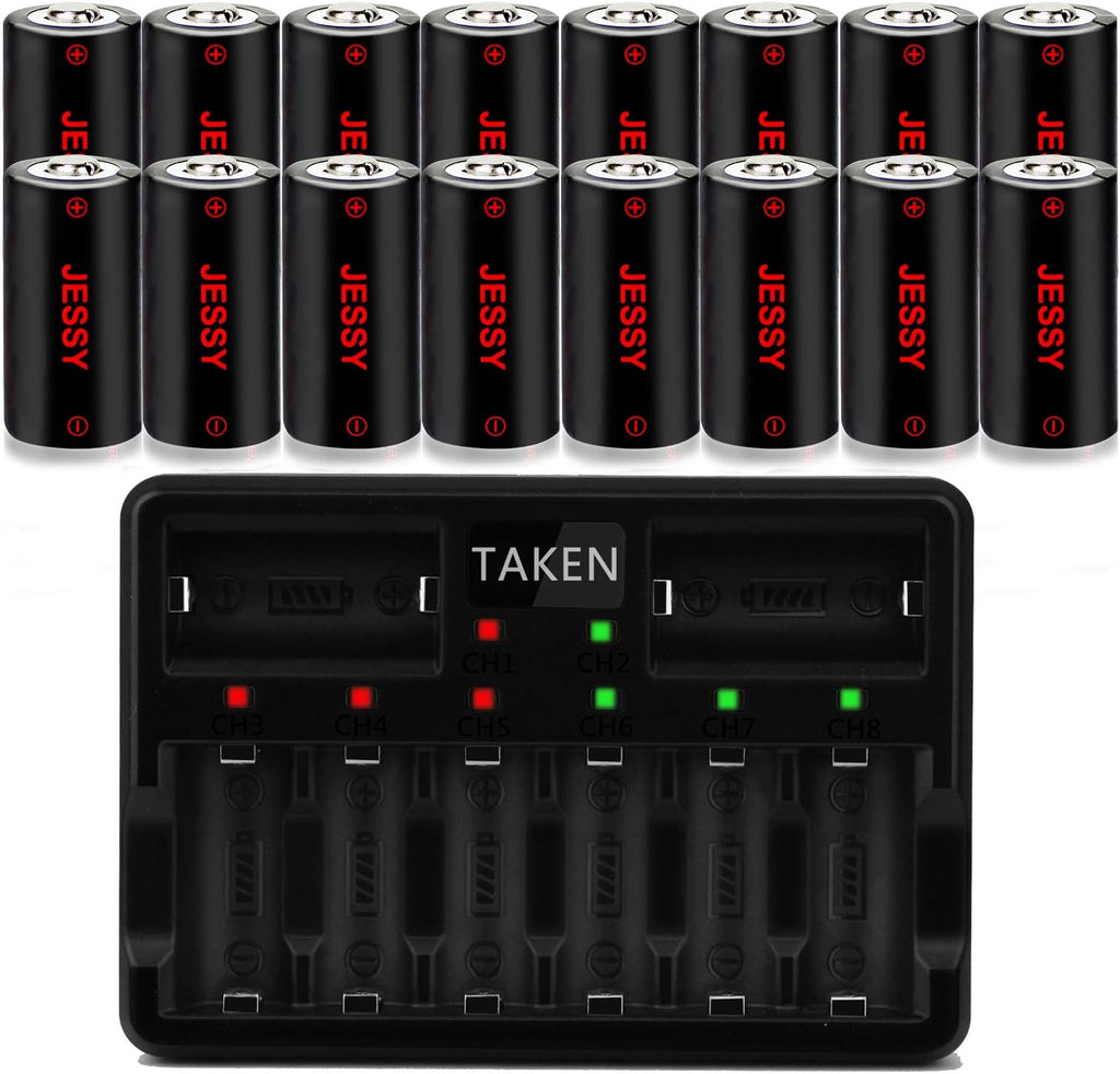 CR123A Rechargeable Lithium Batteries 16 Pack with Charger V1692