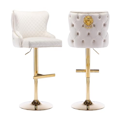 Beige Velvet Adjustable Swivel Barstools Set of 2 A359