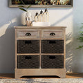 Rustic Storage Cabinet with 2 Drawers and 4 Fabric Basket I8692