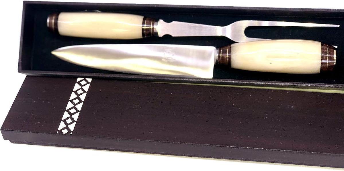 Handmade Bone Handle Carving Set with Wooden Box T8334