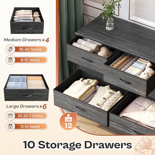 63 Inch 10 Fabric Drawers Rustic Brown Dresser S5511