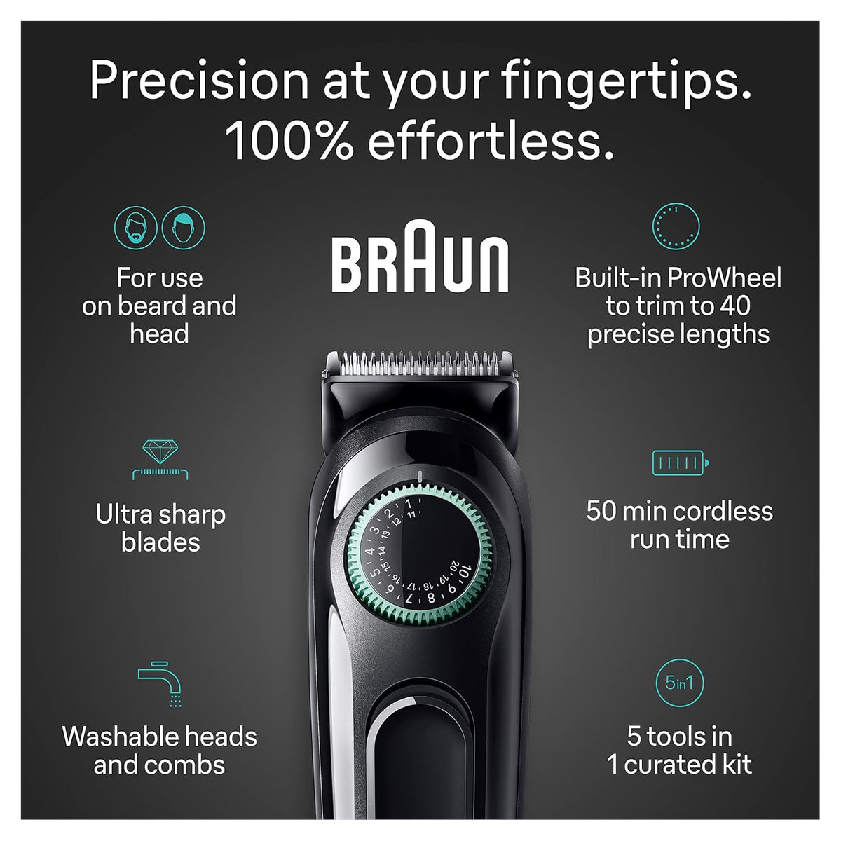 5-in-1 Trimmer for Men with Beard Trimmer, Ear & Nose Trimmer, Hair Clippers, Black I696