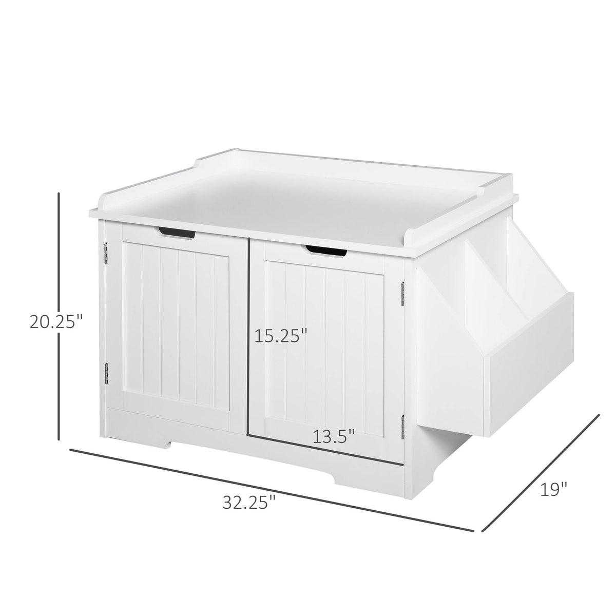 White Wooden Cat Litter Box Enclosure with Storage Rack R3612