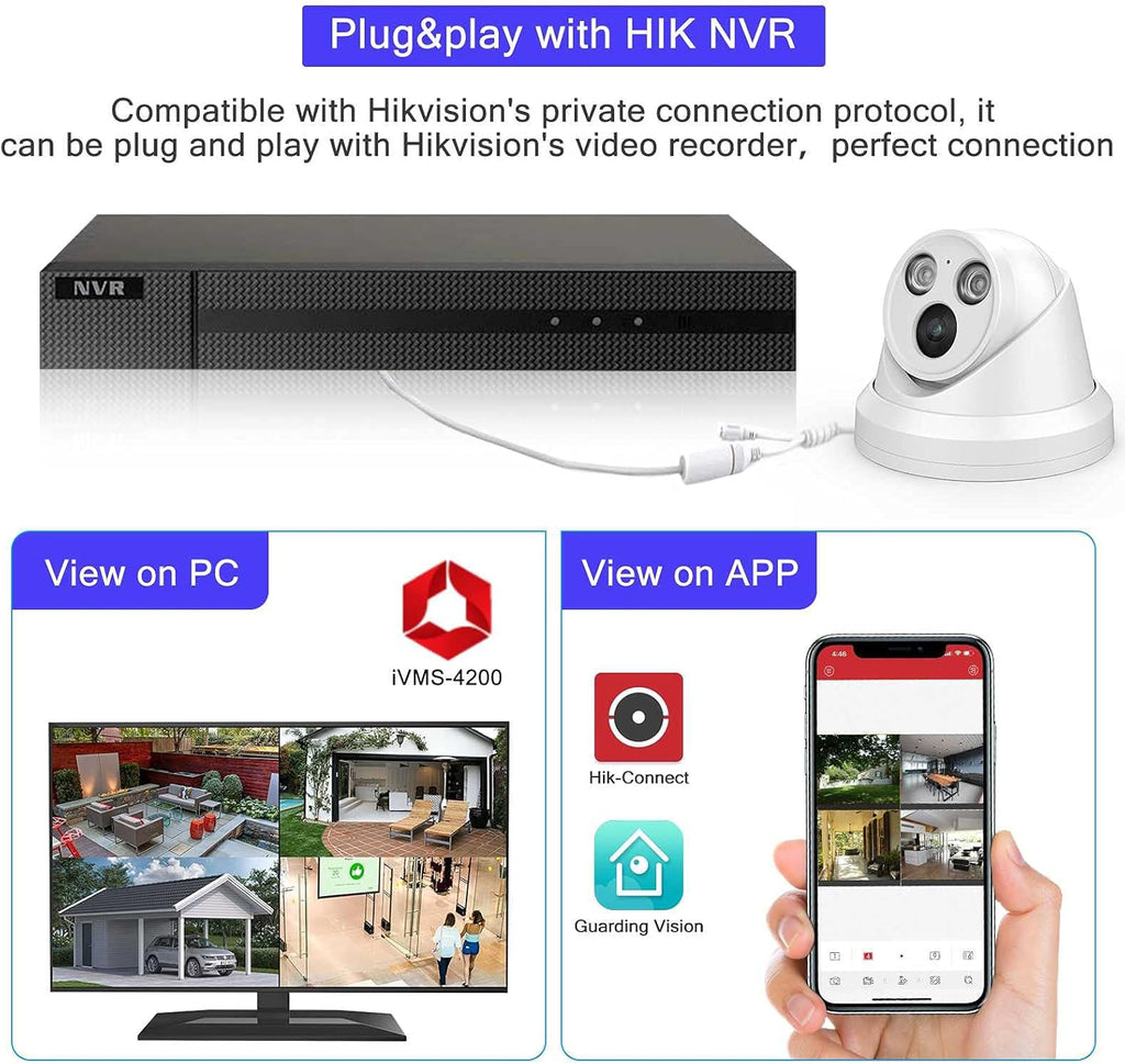 4K 8MP Outdoor PoE IP Turret Camera with Mic, 2.8mm Lens, IP67 N1976