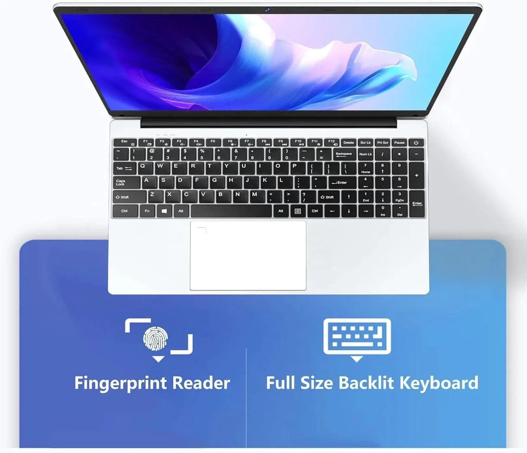 15.6" Laptop, Intel Quad-Core, 8GB RAM, 512GB SSD, Win 11 Pro, Fingerprint, Backlit Keyboard, HDMI, Bluetooth, USB 3.0, HD Webcam I636